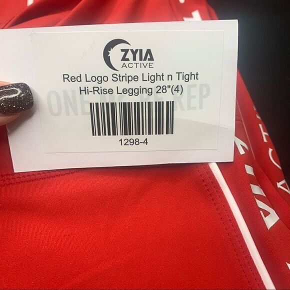 Zyia red logo stripe leggings size 4 new with tags and bag - Picture 4 of 9